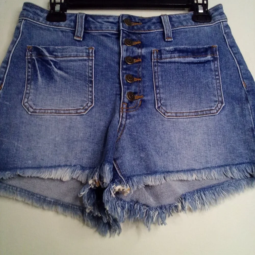Harper Heritage Shorts Women 27 Button Fly Raw Hem Denim Blue